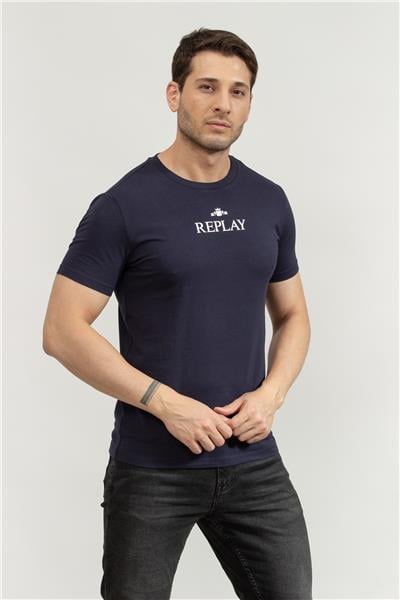 Replay Regular Erkek Bisiklet Yaka T-Shirt Mavi