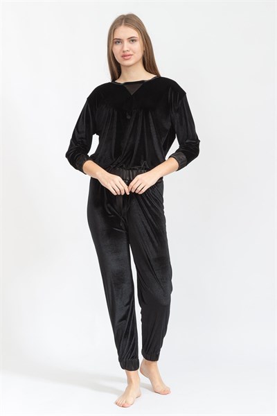 Rosaleen Kadife Kadın Pijama Takımı Siyah