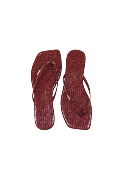 Tkees Kadın Crocodile Bordo Metal Logo Kare Burun Terlik