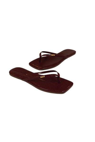 Tkees Kadın Crocodile Bordo Metal Logo Kare Burun Terlik