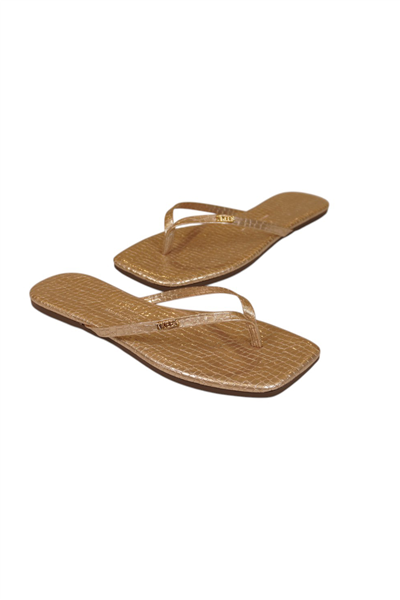 Tkees Kadın Crocodile Gold Metal Logo Kare Burun Terlik
