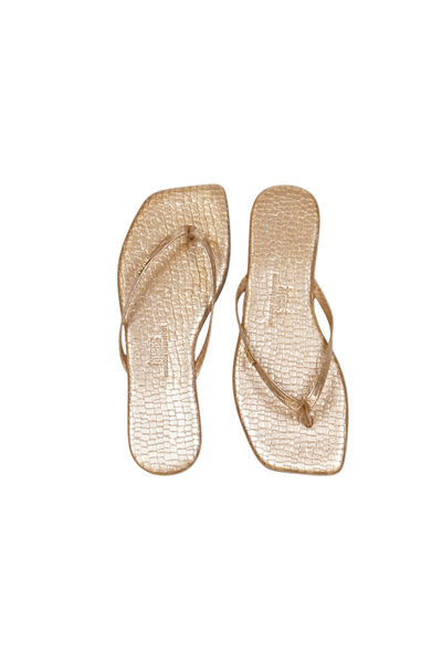 Tkees Kadın Crocodile Gold Metal Logo Kare Burun Terlik