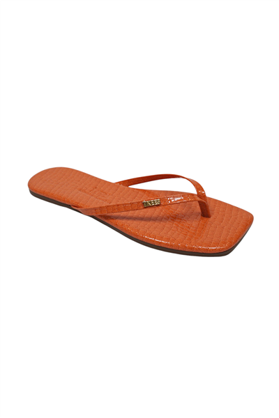 Tkees Kadın Crocodile Turuncu Metal Logo Kare Burun Terlik