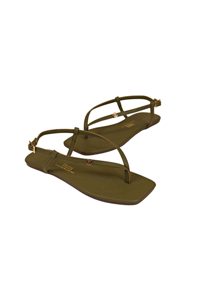 Tkees Kadın Parmak Arası Yeşil Metal Logo Sandalet