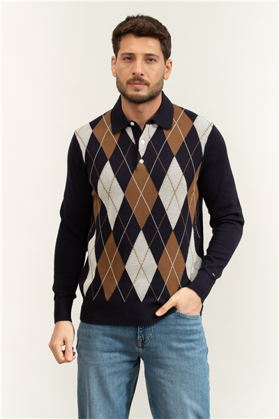 Tommy Hilfiger Argyle LS Rugby Erkek Triko
