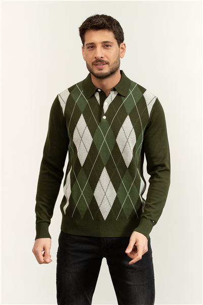 Tommy Hilfiger Argyle LS Rugby Erkek Triko