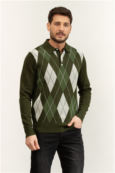Tommy Hilfiger Argyle LS Rugby Erkek Triko