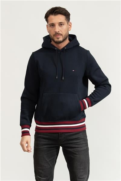Tommy Hilfiger Bold Global Erkek Kapüşonlu Sweatshirt Mavi