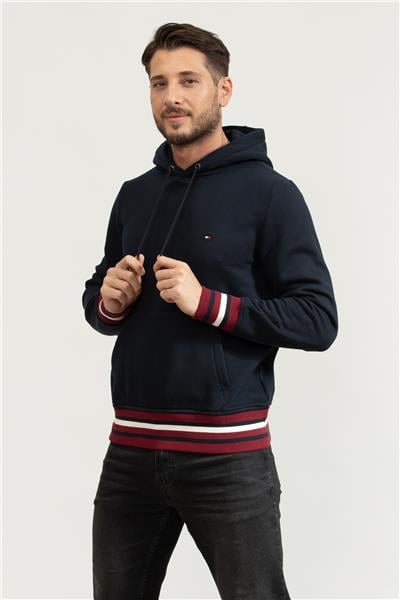 Tommy Hilfiger Bold Global Erkek Kapüşonlu Sweatshirt Mavi