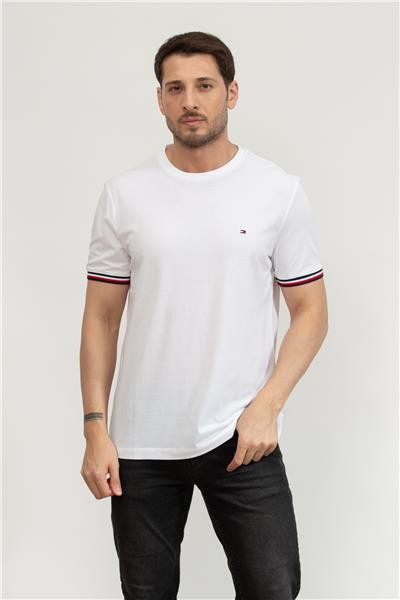 Tommy Hilfiger Erkek Bisiklet Yaka T-Shirt Beyaz