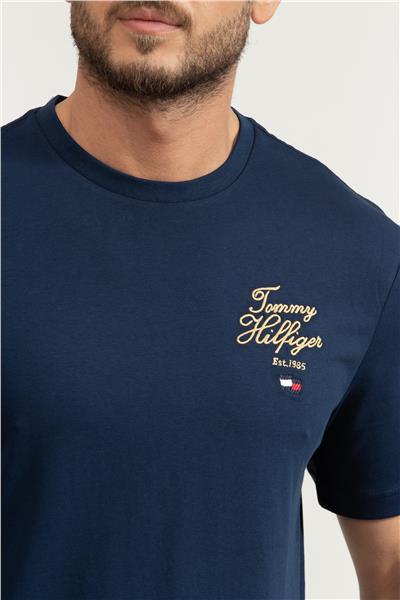 Tommy Hilfiger Erkek Bisiklet Yaka T-Shirt Mavi