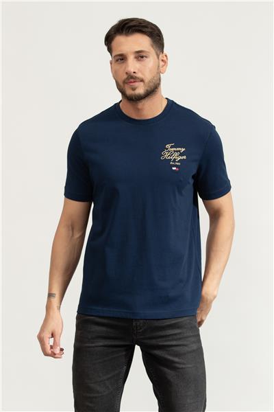 Tommy Hilfiger Erkek Bisiklet Yaka T-Shirt Mavi