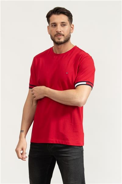 Tommy Hilfiger Erkek Bisiklet Yaka T-Shirt Kırmızı