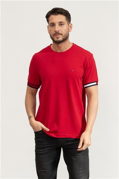 Tommy Hilfiger Erkek Bisiklet Yaka T-Shirt Kırmızı