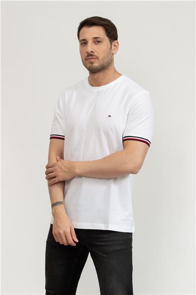 Tommy Hilfiger Erkek Bisiklet Yaka T-Shirt Beyaz