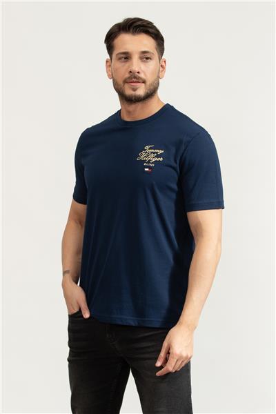 Tommy Hilfiger Erkek Bisiklet Yaka T-Shirt Mavi