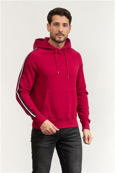 Tommy Hilfiger Global Stripe Erkek Kapüşonlu Sweatshirt Kırmızı