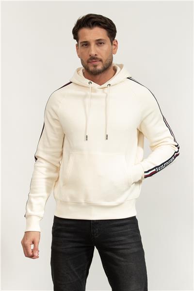 Tommy Hilfiger Global Stripe Erkek Kapüşonlu Sweatshirt Bej