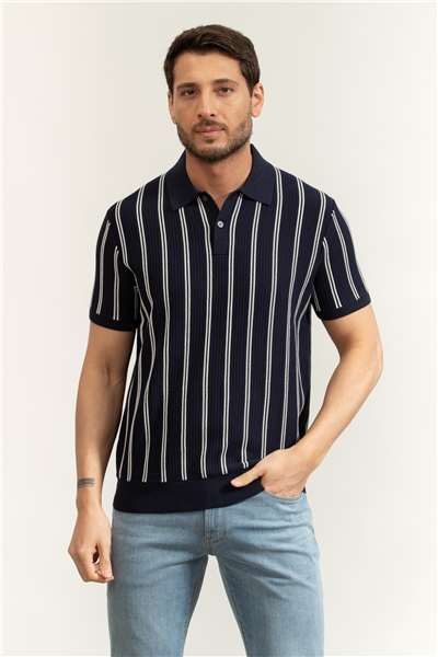 Tommy Hilfiger Knitted Vertical Stripe SS Polo Erkek Triko