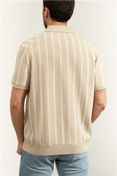Tommy Hilfiger Knitted Vertical Stripe SS Polo Erkek Triko