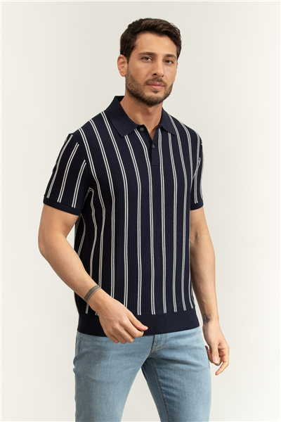 Tommy Hilfiger Knitted Vertical Stripe SS Polo Erkek Triko