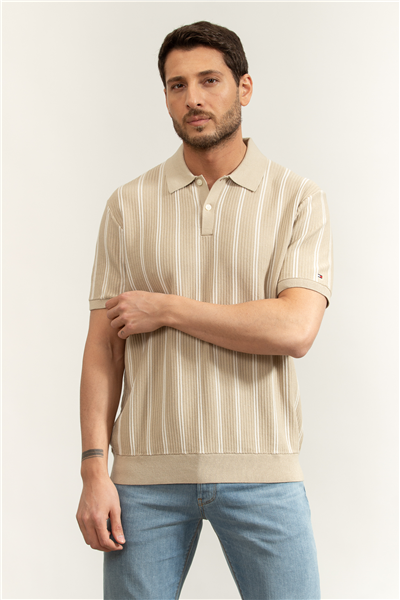 Tommy Hilfiger Knitted Vertical Stripe SS Polo Erkek Triko
