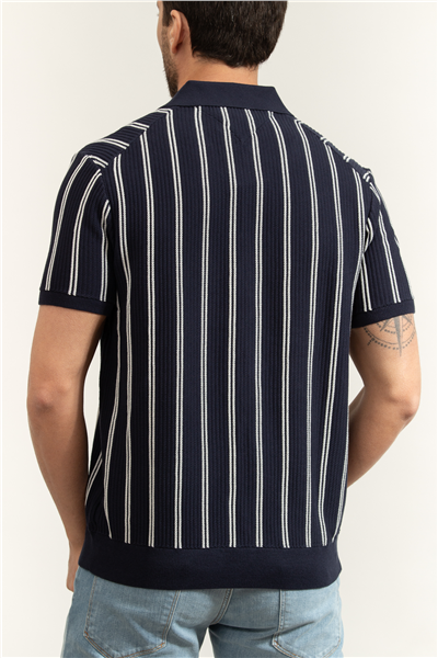 Tommy Hilfiger Knitted Vertical Stripe SS Polo Erkek Triko
