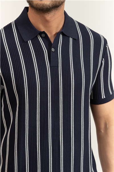 Tommy Hilfiger Knitted Vertical Stripe SS Polo Erkek Triko