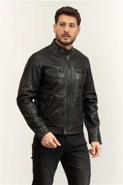 Tommy Hilfiger Leather Café Racer Erkek Deri Mont