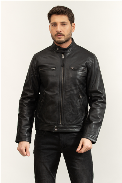 Tommy Hilfiger Leather Café Racer Erkek Deri Mont