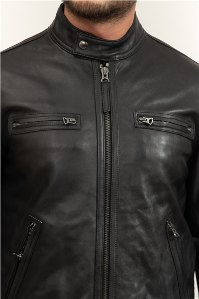 Tommy Hilfiger Leather Café Racer Erkek Deri Mont