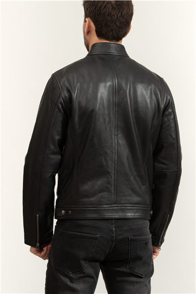 Tommy Hilfiger Leather Café Racer Erkek Deri Mont