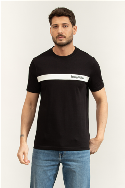 Tommy Hilfiger Loopback Stripe Graphic Tee Erkek Bisiklet Yaka T-Shirt