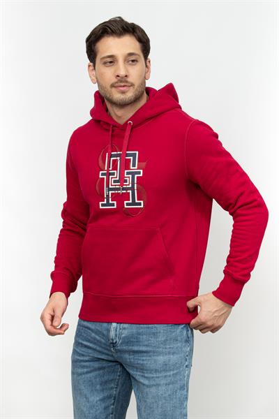 Tommy Hilfiger Monogram 85 Erkek Kapüşonlu Sweatshirt Kırmızı