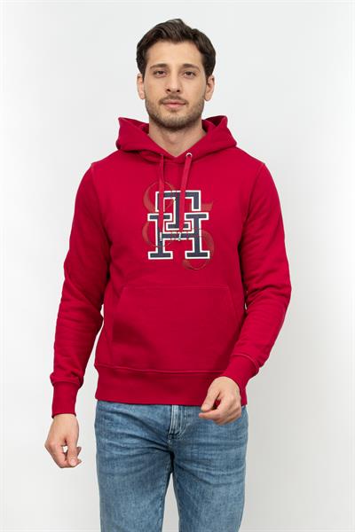 Tommy Hilfiger Monogram 85 Erkek Kapüşonlu Sweatshirt Kırmızı