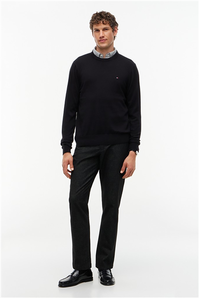 Tommy Hilfiger Pima Org Ctn Cashmere Crew Neck Erkek Triko Siyah