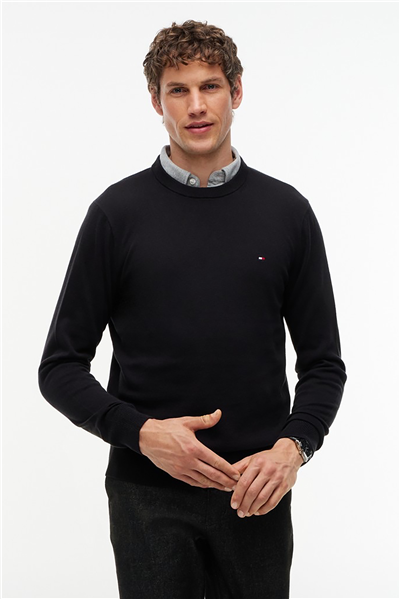 Tommy Hilfiger Pima Org Ctn Cashmere Crew Neck Erkek Triko Siyah