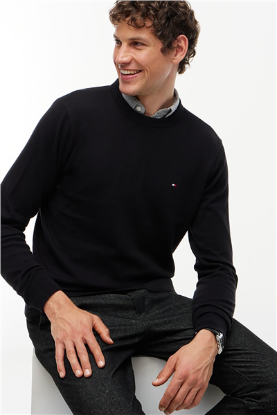 Tommy Hilfiger Pima Org Ctn Cashmere Crew Neck Erkek Triko Siyah