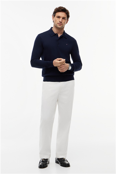 Tommy Hilfiger Pima Org Ctn Cashmere Ls Polo Erkek Triko Mavi