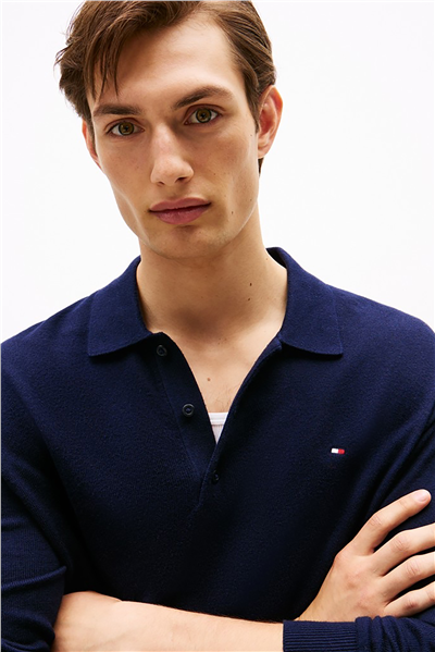 Tommy Hilfiger Pima Org Ctn Cashmere Ls Polo Erkek Triko Mavi