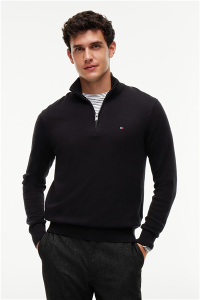 Tommy Hilfiger Pima Org Ctn Cashmere Zip Mock Erkek Triko Siyah