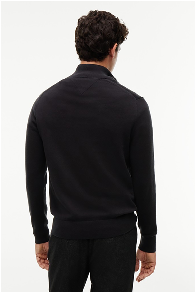 Tommy Hilfiger Pima Org Ctn Cashmere Zip Mock Erkek Triko Siyah