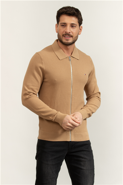 Tommy Hilfiger Seasonal Structure Zip Thru Polo Erkek Polo Yaka Triko