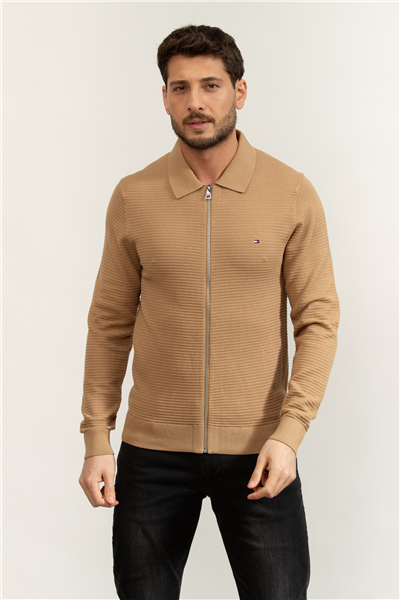 Tommy Hilfiger Seasonal Structure Zip Thru Polo Erkek Polo Yaka Triko