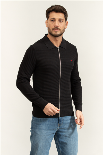 Tommy Hilfiger Seasonal Structure Zip Thru Polo Erkek Polo Yaka Triko