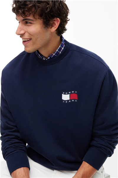 Tommy Hilfiger Tjm Rlx Wavy Flag Erkek Bisiklet Yaka Sweatshirt Mavi