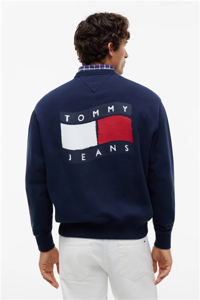 Tommy Hilfiger Tjm Rlx Wavy Flag Erkek Bisiklet Yaka Sweatshirt Mavi