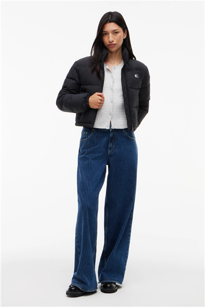 Tommy Hilfiger Tjw Flag Back Crop Ess Puffer Kadın Şişme Mont Siyah