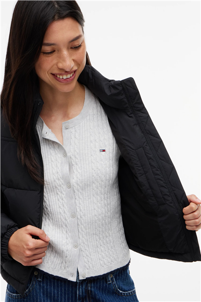 Tommy Hilfiger Tjw Flag Back Crop Ess Puffer Kadın Şişme Mont Siyah