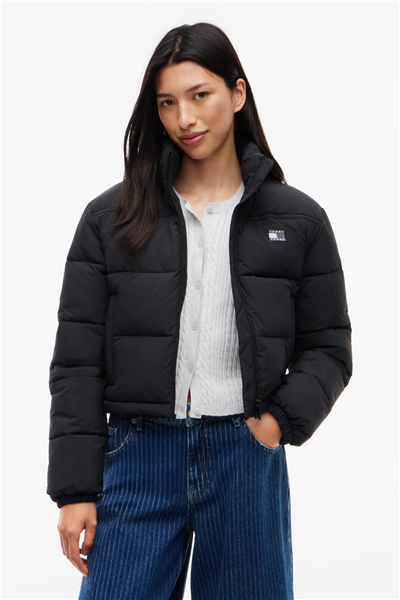 Tommy Hilfiger Tjw Flag Back Crop Ess Puffer Kadın Şişme Mont Siyah